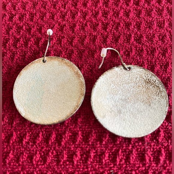 Round Dotted Antiqued Silver Tone Dangle Earrings - Picture 2 of 7